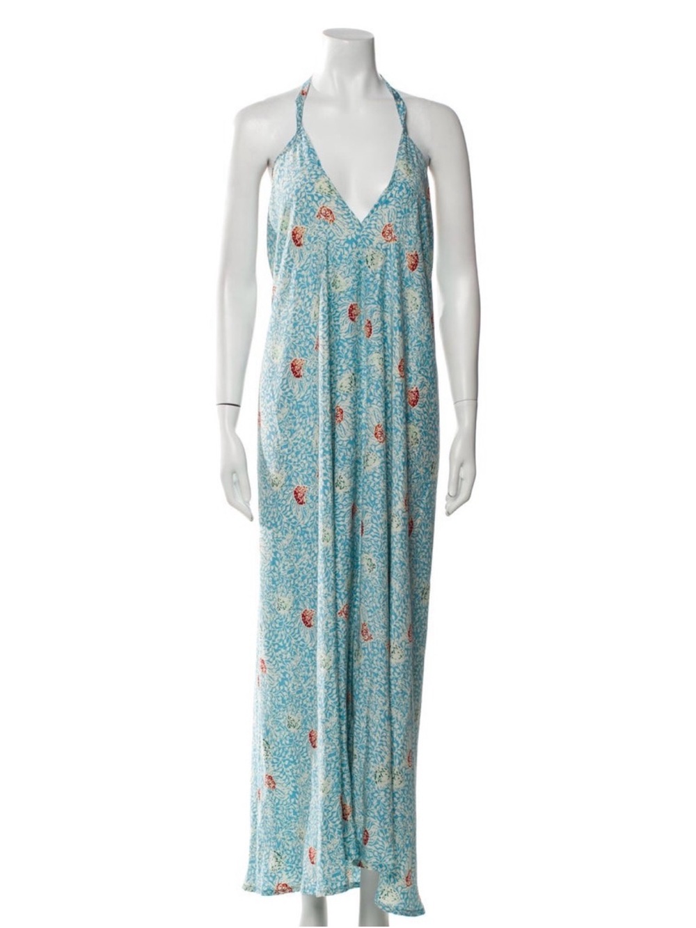Natalie Martin Light Blue Floral Halter Maxi Dress
